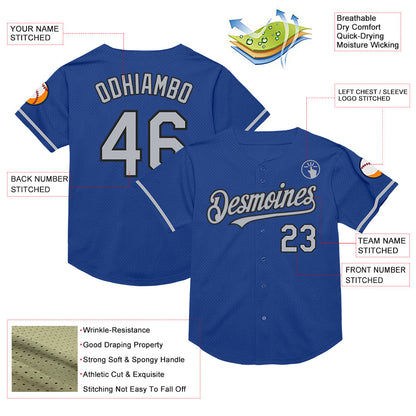 Custom Royal Gray-Black Mesh Authentic Throwback Baseball Jersey - Sky-Custom