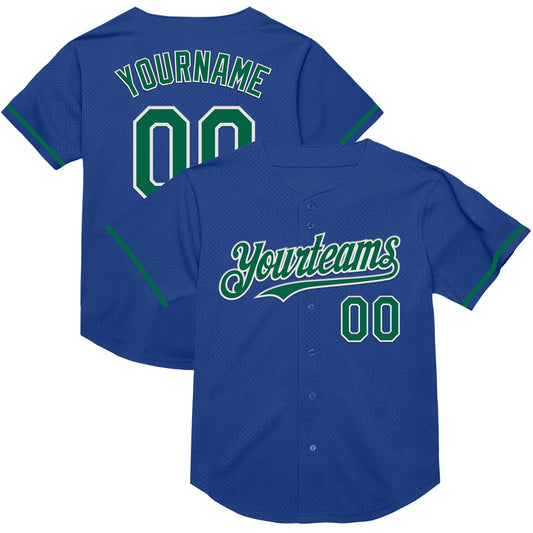 Custom Royal Kelly Green-White Mesh Authentic Throwback Baseball Jersey - Sky-Custom