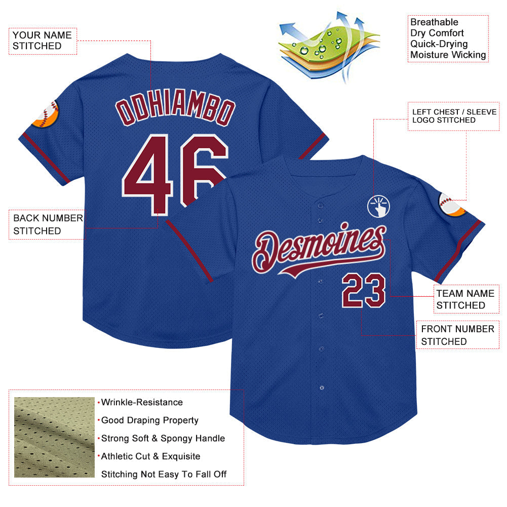 Custom Royal Crimson-White Mesh Authentic Throwback Baseball Jersey - Sky-Custom