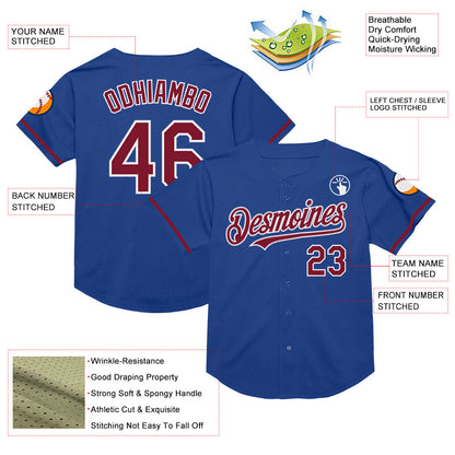 Custom Royal Crimson-White Mesh Authentic Throwback Baseball Jersey - Sky-Custom