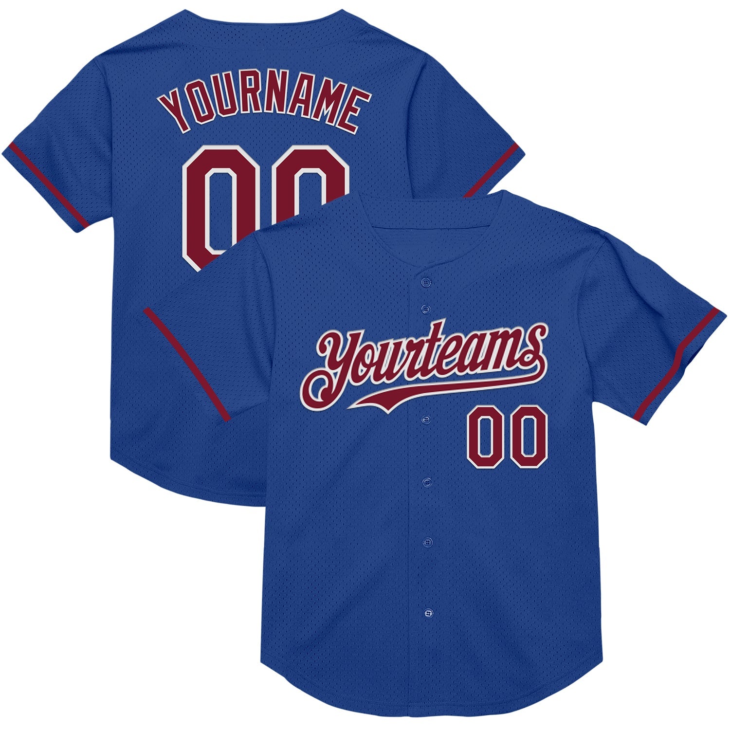 Custom Royal Crimson-White Mesh Authentic Throwback Baseball Jersey - Sky-Custom