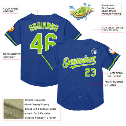 Custom Royal Neon Green-White Mesh Authentic Throwback Baseball Jersey - Sky-Custom