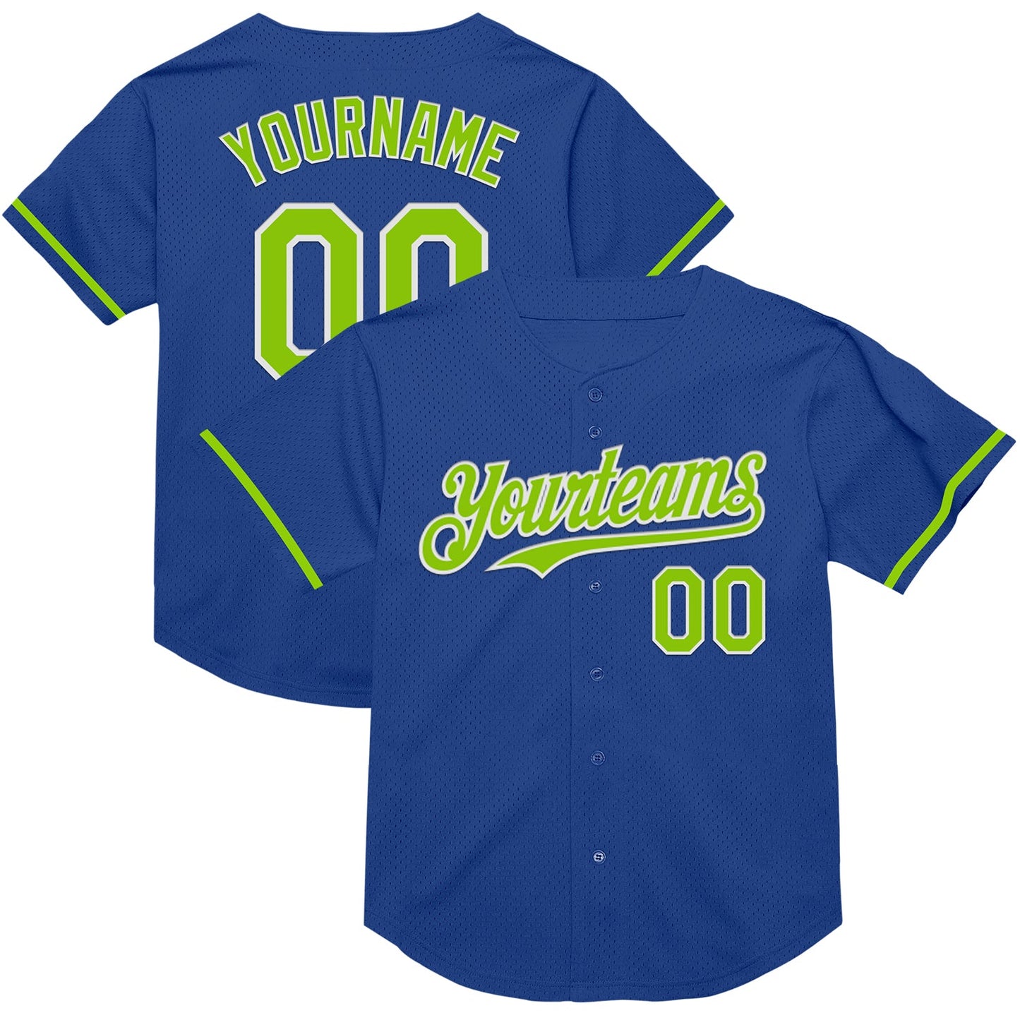 Custom Royal Neon Green-White Mesh Authentic Throwback Baseball Jersey - Sky-Custom