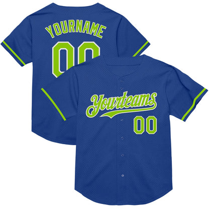 Custom Royal Neon Green-White Mesh Authentic Throwback Baseball Jersey - Sky-Custom