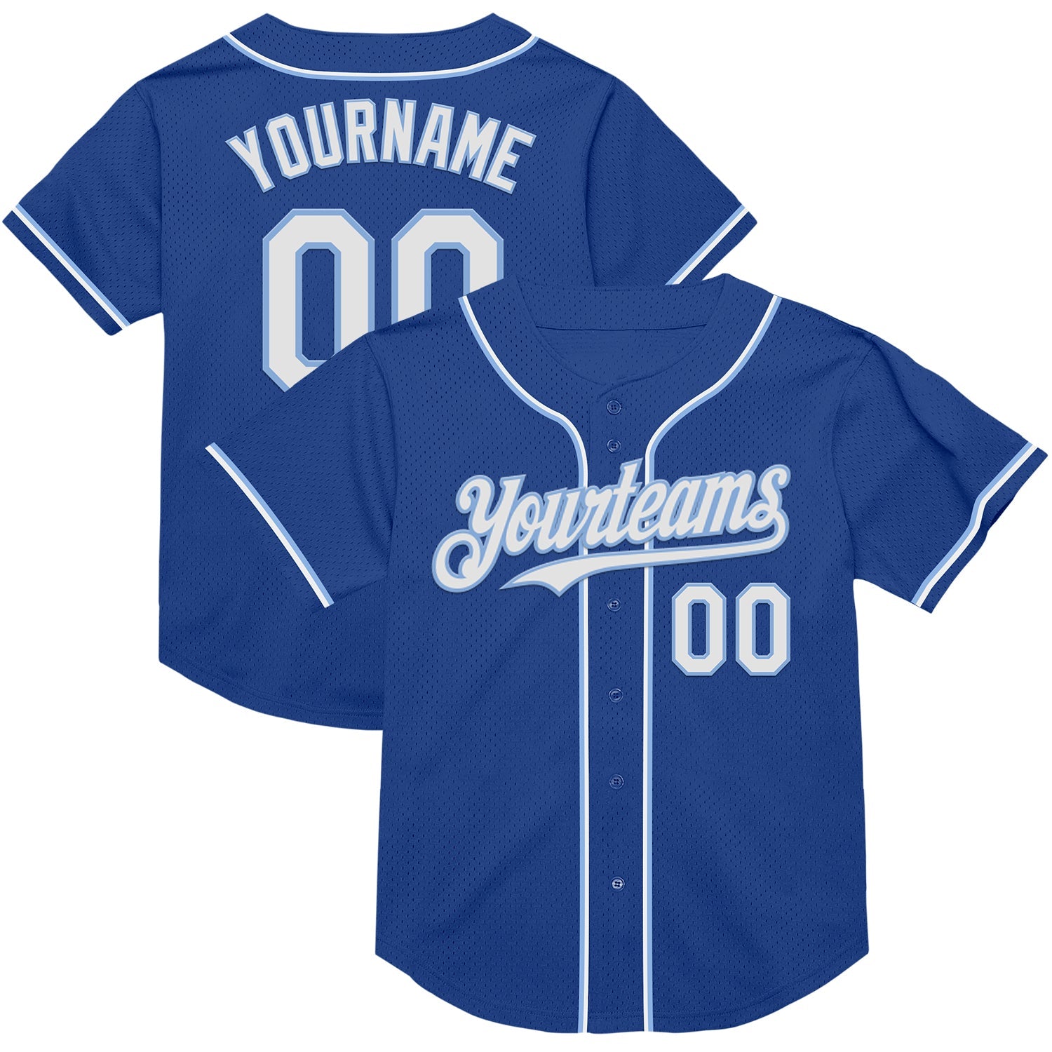 Custom Royal White-Light Blue Mesh Authentic Throwback Baseball Jersey - Sky-Custom
