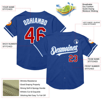 Custom Royal Red-Light Blue Mesh Authentic Throwback Baseball Jersey - Sky-Custom