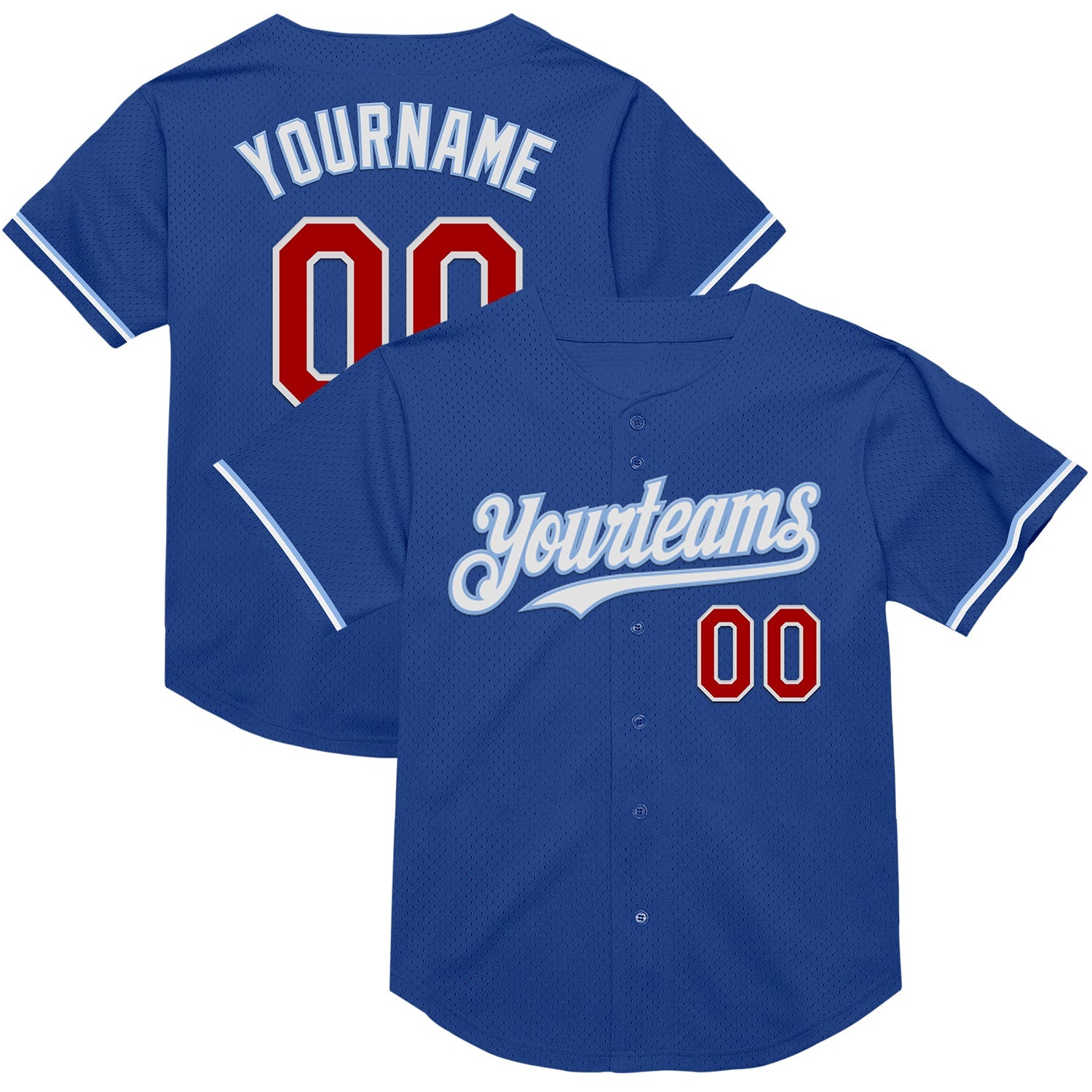 Custom Royal Red-Light Blue Mesh Authentic Throwback Baseball Jersey - Sky-Custom