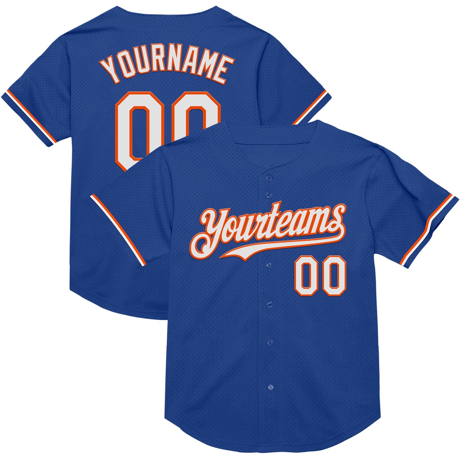 Custom Royal White-Orange Mesh Authentic Throwback Baseball Jersey - Sky-Custom