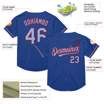 Custom Royal Light Blue-Red Mesh Authentic Throwback Baseball Jersey - Sky-Custom