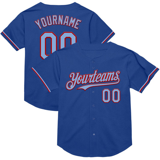 Custom Royal Light Blue-Red Mesh Authentic Throwback Baseball Jersey - Sky-Custom