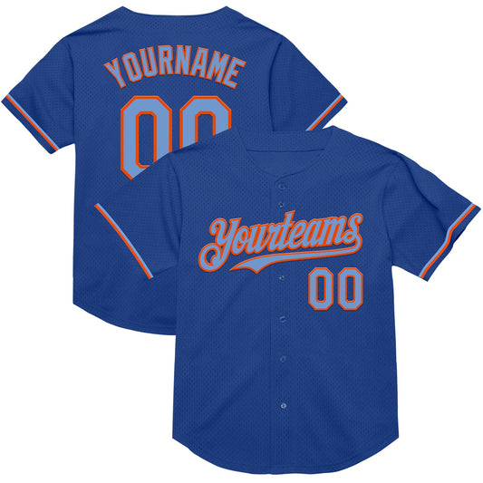 Custom Royal Powder Blue-Orange Mesh Authentic Throwback Baseball Jersey - Sky-Custom