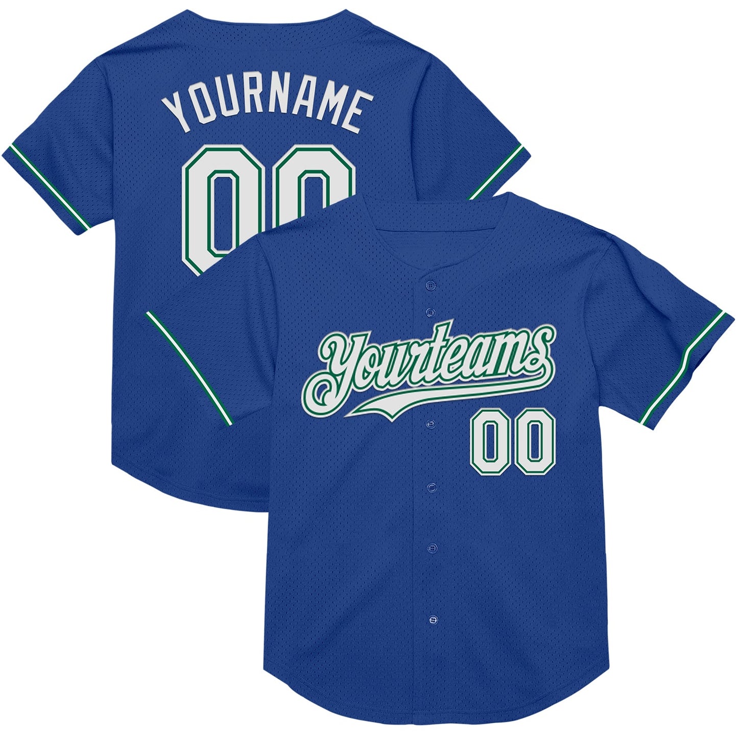 Custom Royal White-Kelly Green Mesh Authentic Throwback Baseball Jersey - Sky-Custom