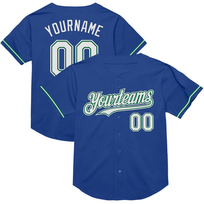 Custom Royal White-Kelly Green Mesh Authentic Throwback Baseball Jersey - Sky-Custom
