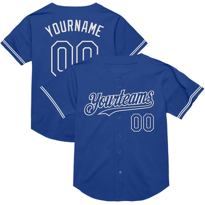 Custom Royal White Mesh Authentic Throwback Baseball Jersey - Sky-Custom