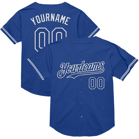 Custom Royal White Mesh Authentic Throwback Baseball Jersey - Sky-Custom