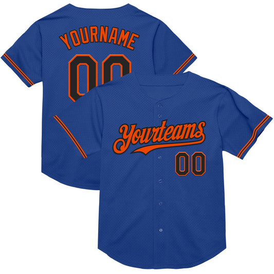 Custom Royal Black-Orange Mesh Authentic Throwback Baseball Jersey - Sky-Custom