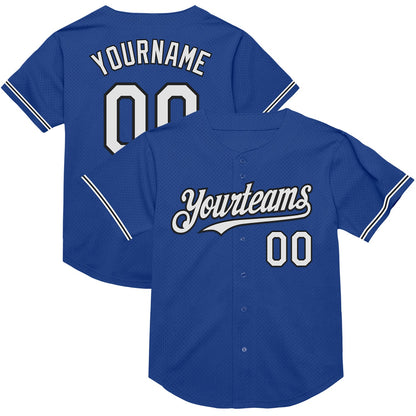 Custom Royal White-Black Mesh Authentic Throwback Baseball Jersey - Sky-Custom