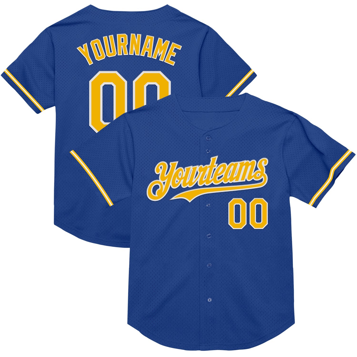 Custom Royal Gold-White Mesh Authentic Throwback Baseball Jersey - Sky-Custom