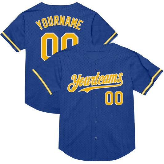 Custom Royal Gold-White Mesh Authentic Throwback Baseball Jersey - Sky-Custom