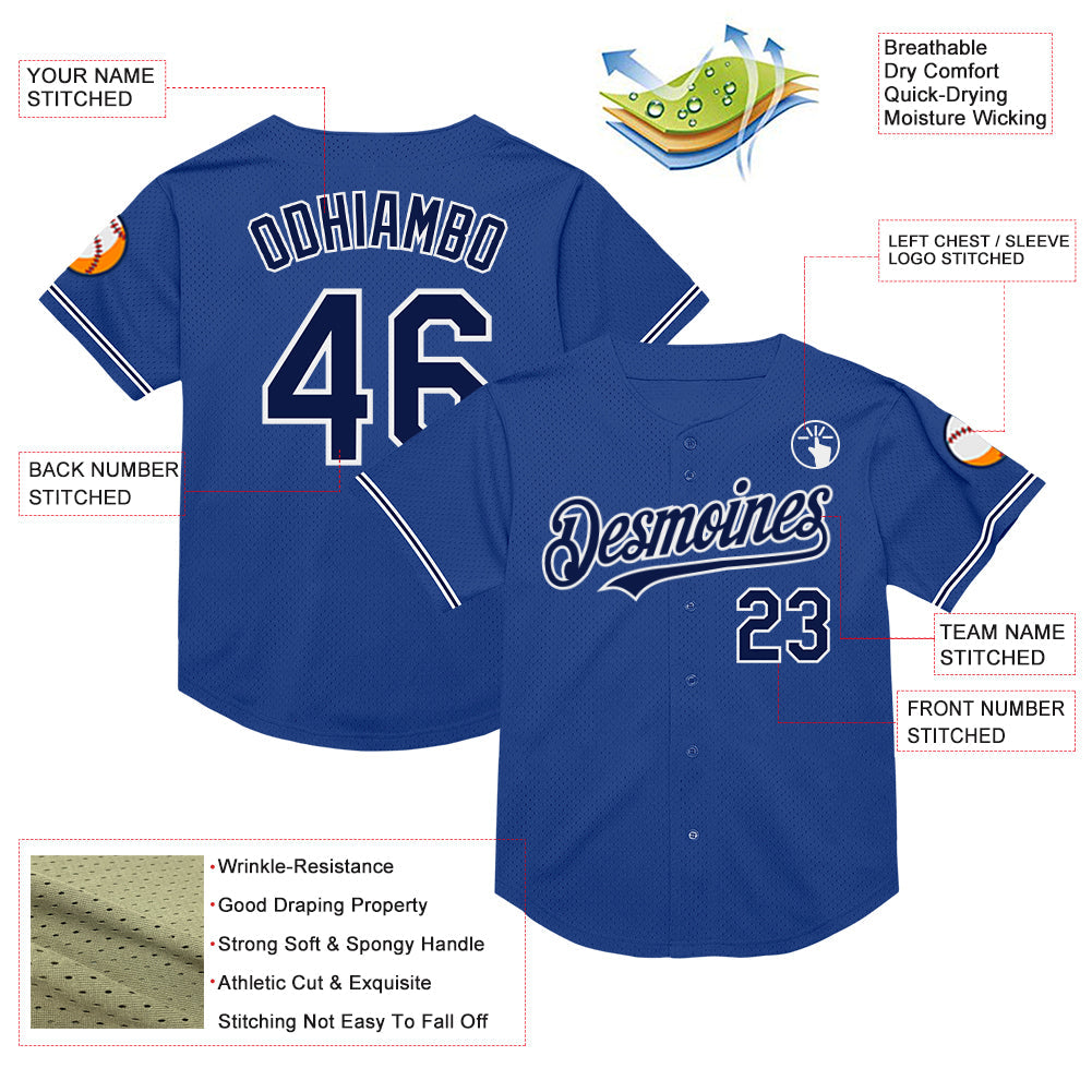 Custom Royal Navy-White Mesh Authentic Throwback Baseball Jersey - Sky-Custom