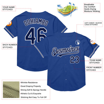 Custom Royal Navy-White Mesh Authentic Throwback Baseball Jersey - Sky-Custom