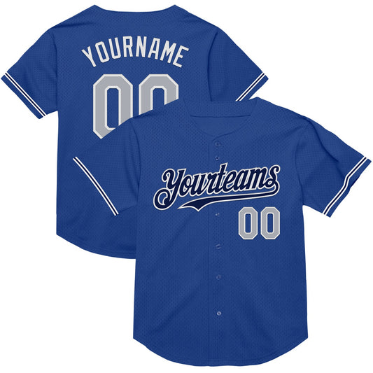 Custom Royal Gray-Navy Mesh Authentic Throwback Baseball Jersey - Sky-Custom