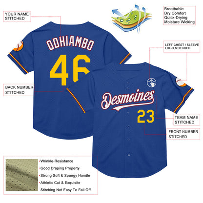 Custom Royal Yellow-Crimson Mesh Authentic Throwback Baseball Jersey - Sky-Custom