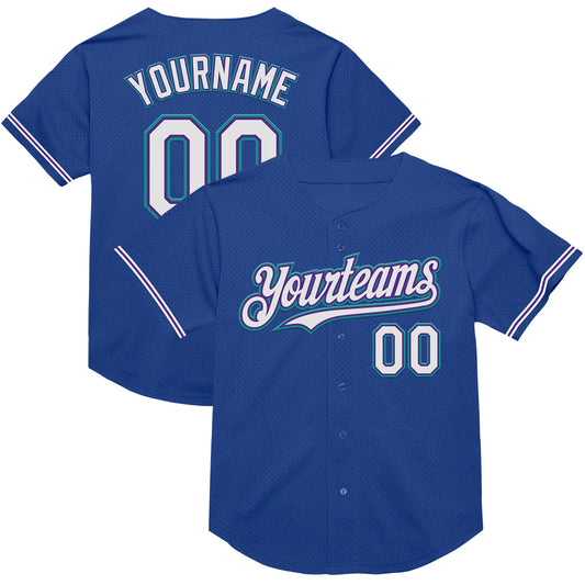Custom Royal Purple-Teal Mesh Authentic Throwback Baseball Jersey - Sky-Custom
