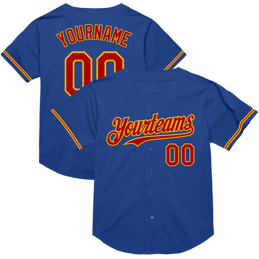 Custom Royal Red-Gold Mesh Authentic Throwback Baseball Jersey - Sky-Custom