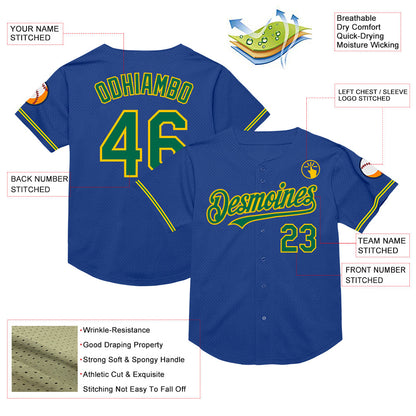 Custom Royal Kelly Green-Yellow Mesh Authentic Throwback Baseball Jersey - Sky-Custom