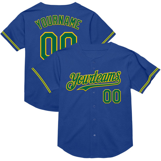 Custom Royal Kelly Green-Yellow Mesh Authentic Throwback Baseball Jersey - Sky-Custom