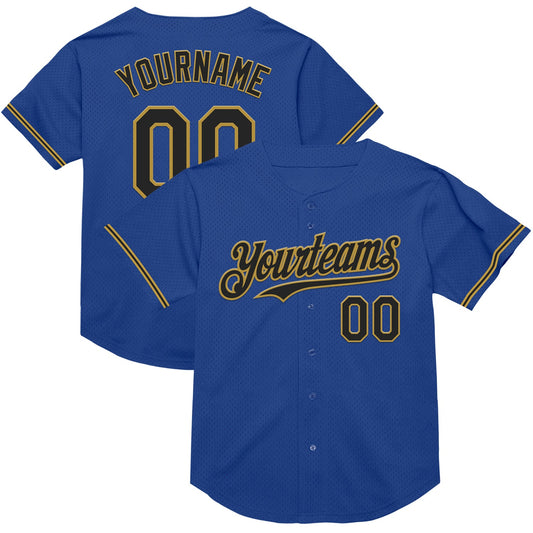 Custom Royal Black-Old Gold Mesh Authentic Throwback Baseball Jersey - Sky-Custom