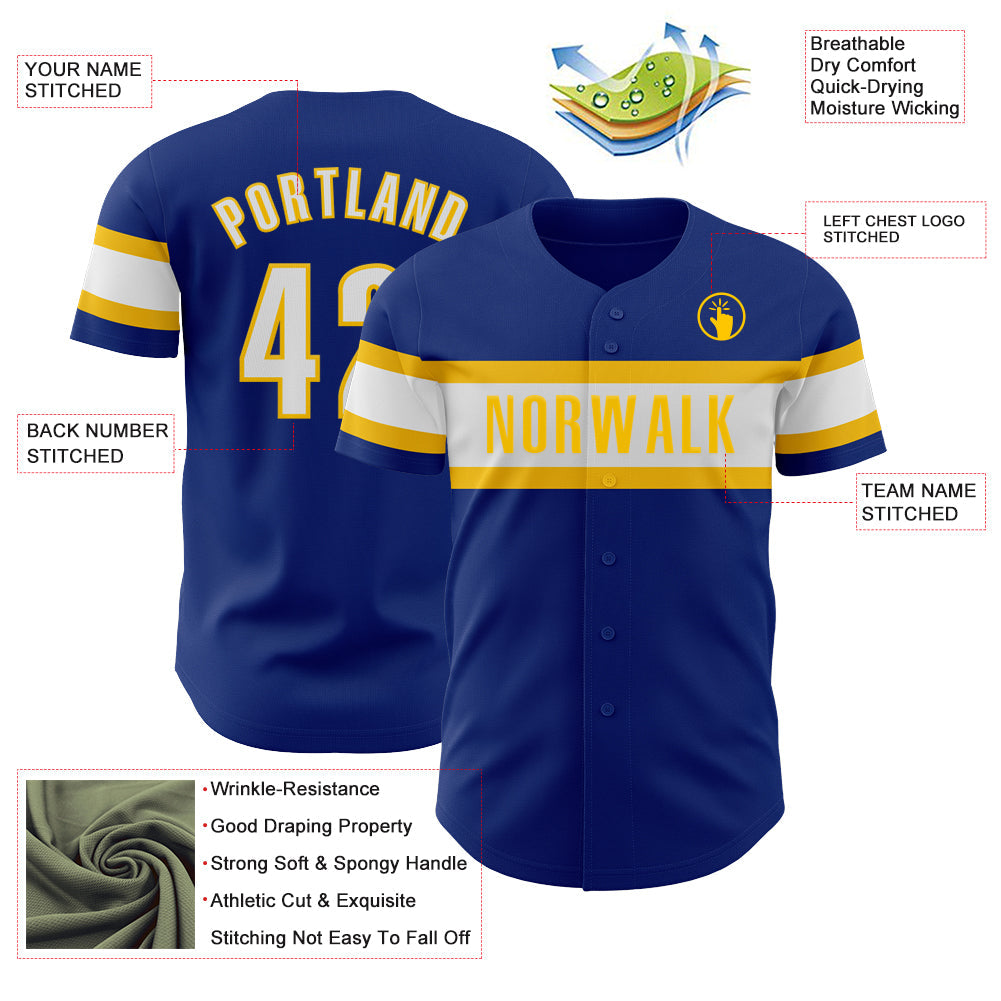 Custom Royal White-Yellow Authentic Baseball Jersey - Sky-Custom