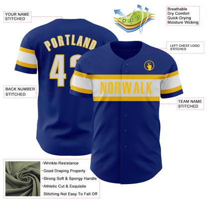 Custom Royal White-Yellow Authentic Baseball Jersey - Sky-Custom