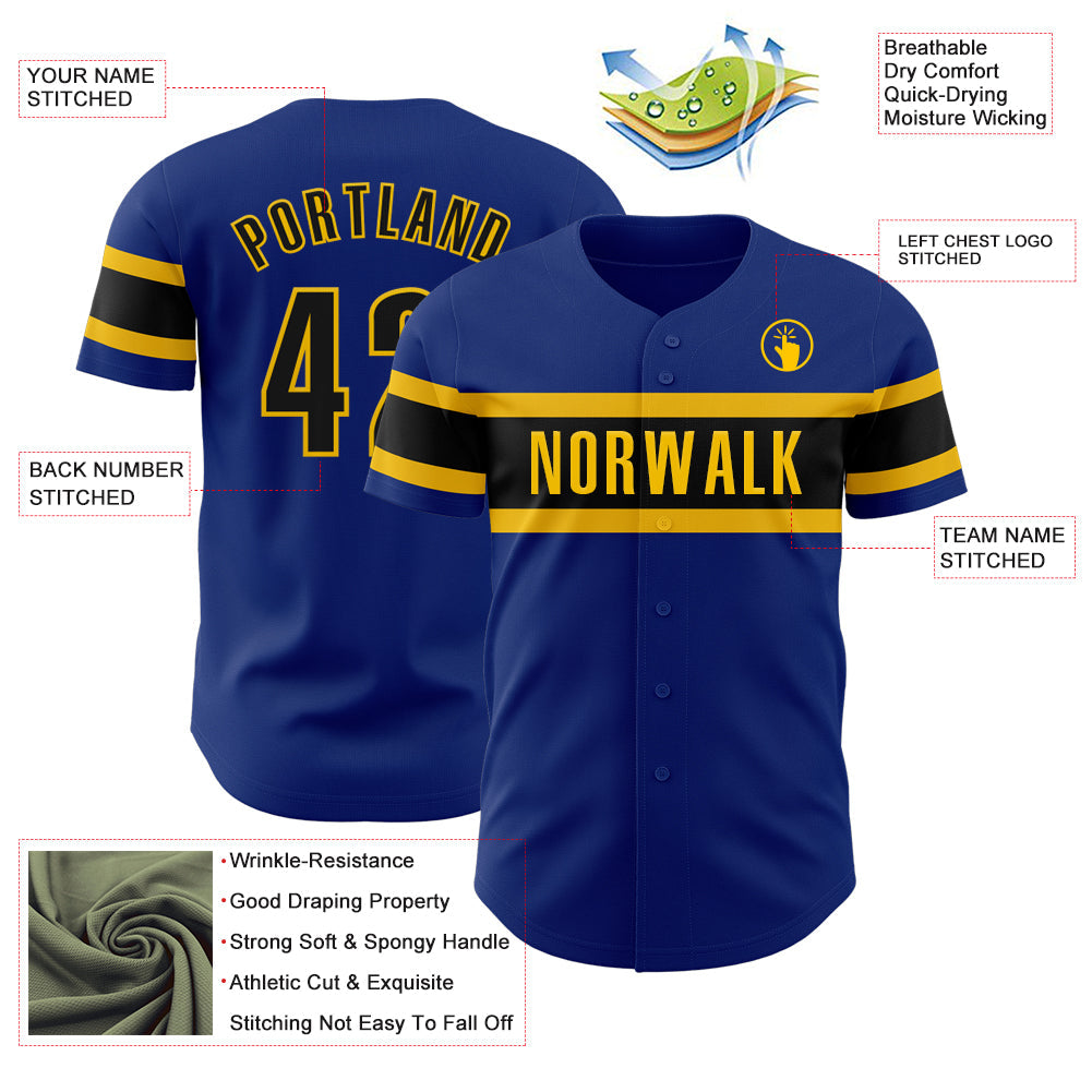 Custom Royal Black-Yellow Authentic Baseball Jersey - Sky-Custom