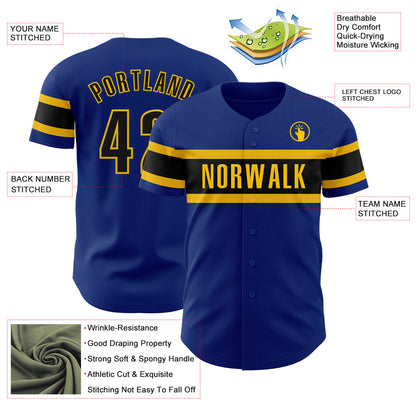Custom Royal Black-Yellow Authentic Baseball Jersey - Sky-Custom