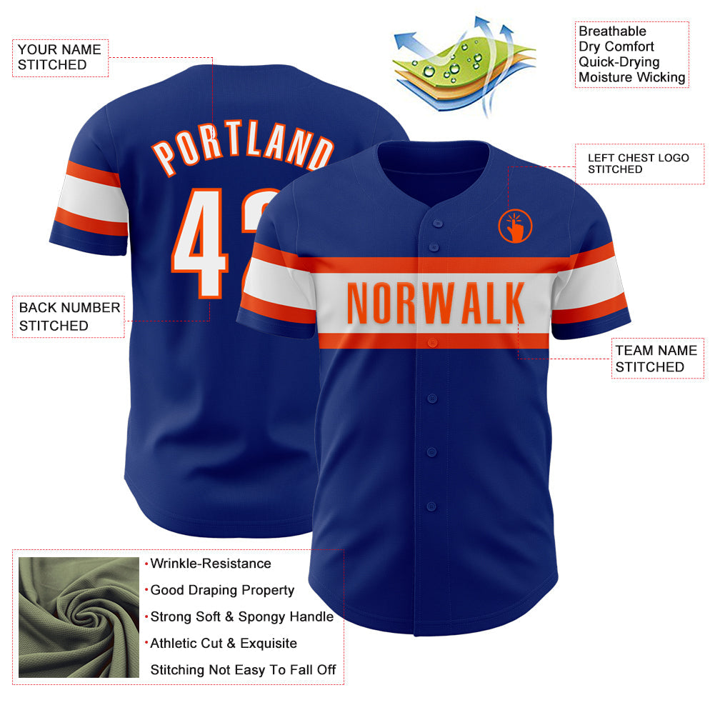 Custom Royal White-Orange Authentic Baseball Jersey - Sky-Custom