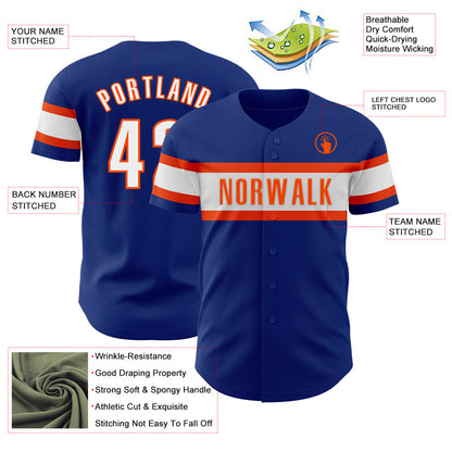 Custom Royal White-Orange Authentic Baseball Jersey - Sky-Custom