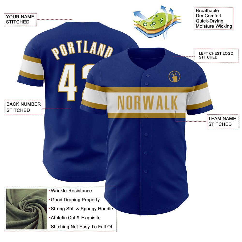 Custom Royal White-Old Gold Authentic Baseball Jersey - Sky-Custom