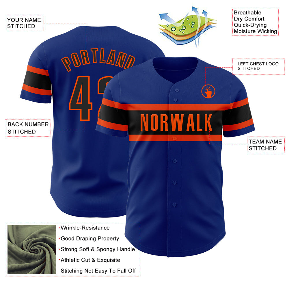 Custom Royal Black-Orange Authentic Baseball Jersey - Sky-Custom