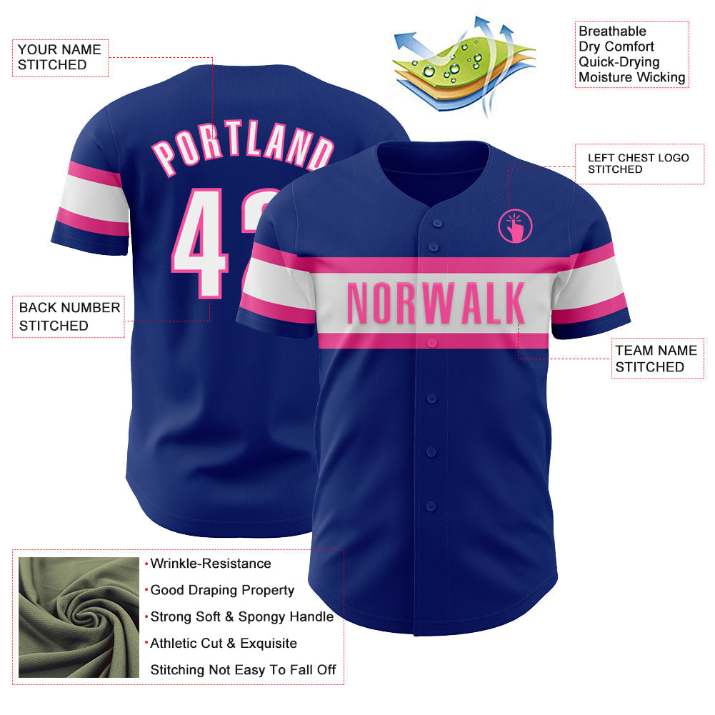 Custom Royal White-Pink Authentic Baseball Jersey - Sky-Custom