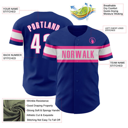 Custom Royal White-Pink Authentic Baseball Jersey - Sky-Custom