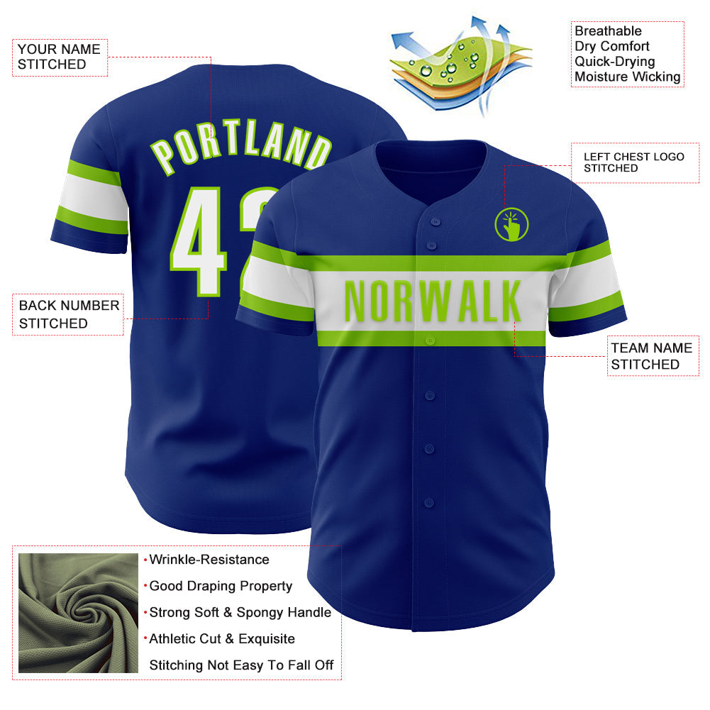 Custom Royal White-Neon Green Authentic Baseball Jersey - Sky-Custom
