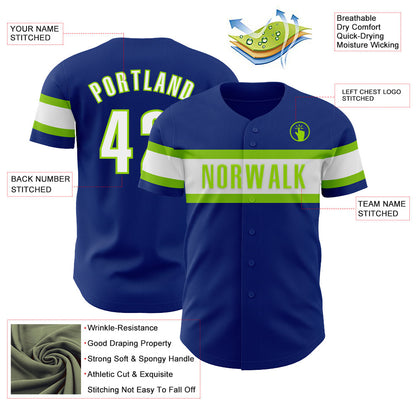 Custom Royal White-Neon Green Authentic Baseball Jersey - Sky-Custom