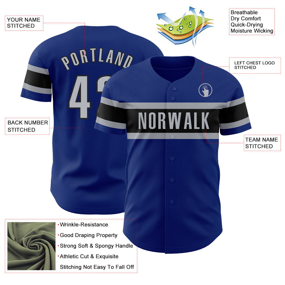 Custom Royal Gray-Black Authentic Baseball Jersey - Sky-Custom