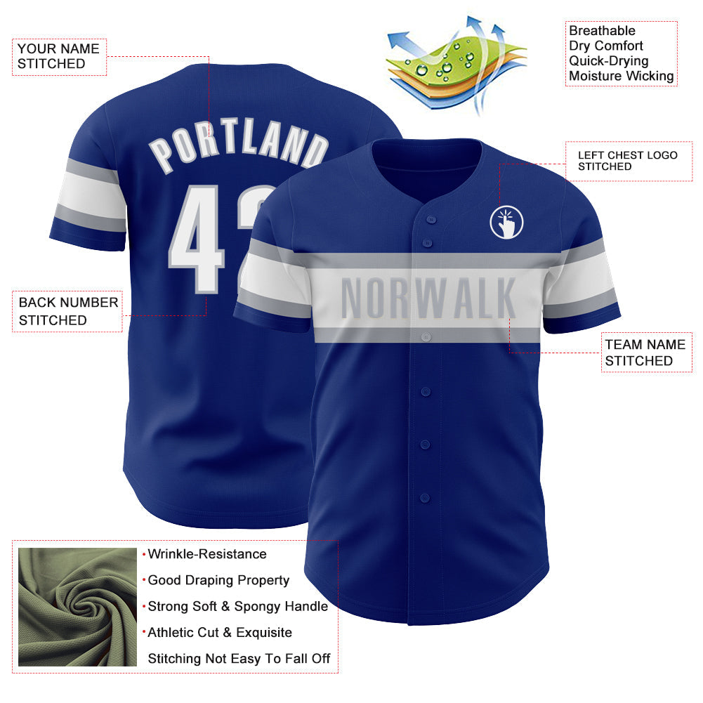 Custom Royal White-Gray Authentic Baseball Jersey - Sky-Custom