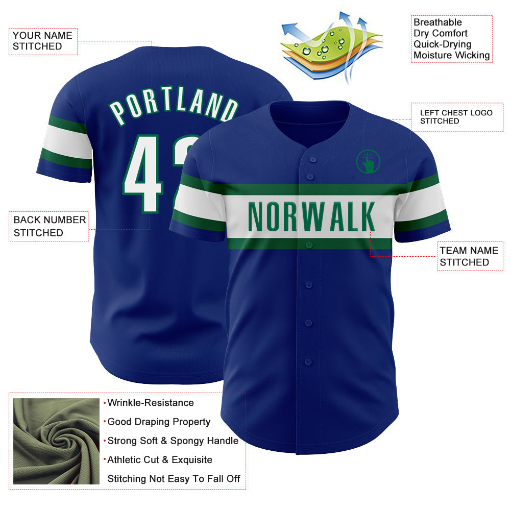 Custom Royal White-Kelly Green Authentic Baseball Jersey - Sky-Custom