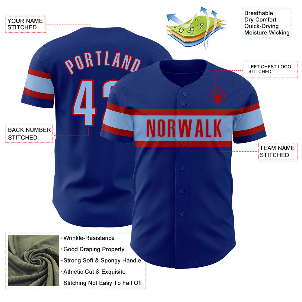 Custom Royal Light Blue-Red Authentic Baseball Jersey - Sky-Custom