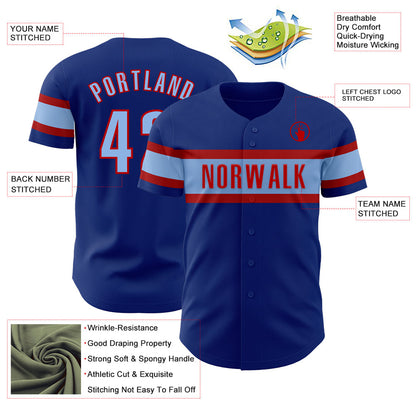 Custom Royal Light Blue-Red Authentic Baseball Jersey - Sky-Custom