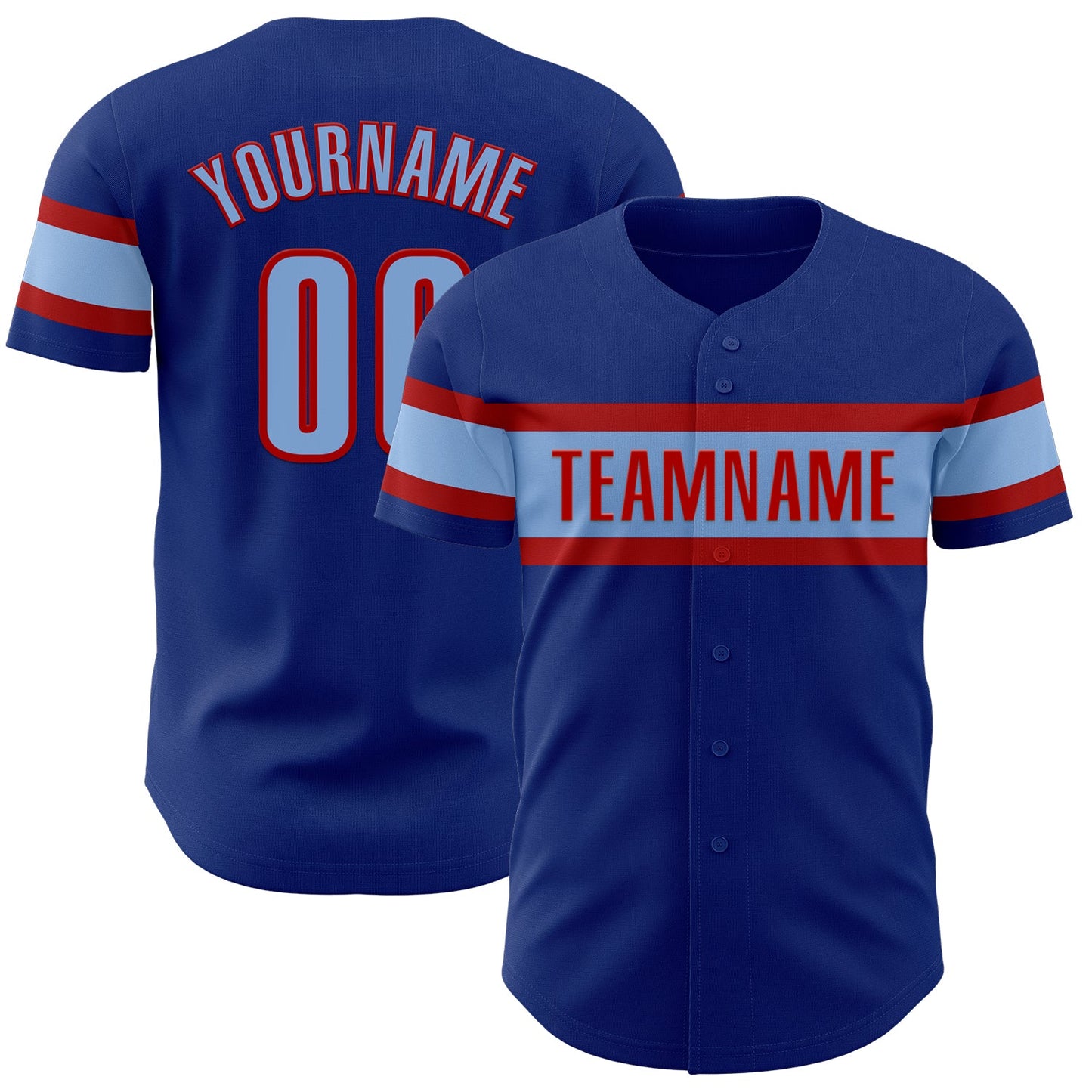 Custom Royal Light Blue-Red Authentic Baseball Jersey - Sky-Custom